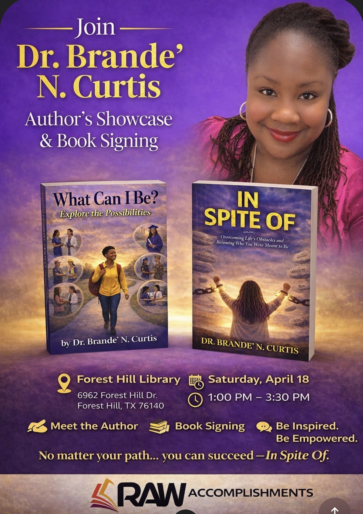 Dr. Brande N. Curtis author showcase and book signing flyer